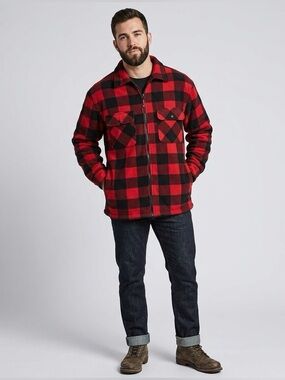 Trail Crest Red and Black Buffalo Plaid Zip-Up Heavy Fleece Jacket Men’s Size XL